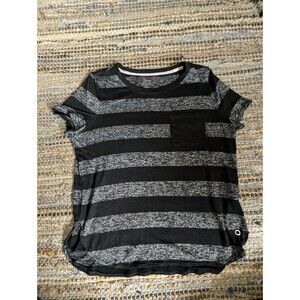 Calvin Klein Black and Gray Striped Jersey Top
